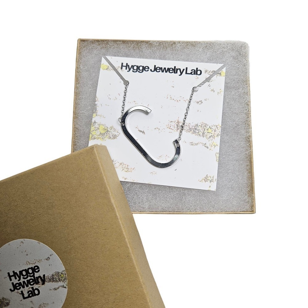 NEW Hygge Jewelry Lab C Initial Necklace Silver Tone Chain w/Box‎ Minimalist